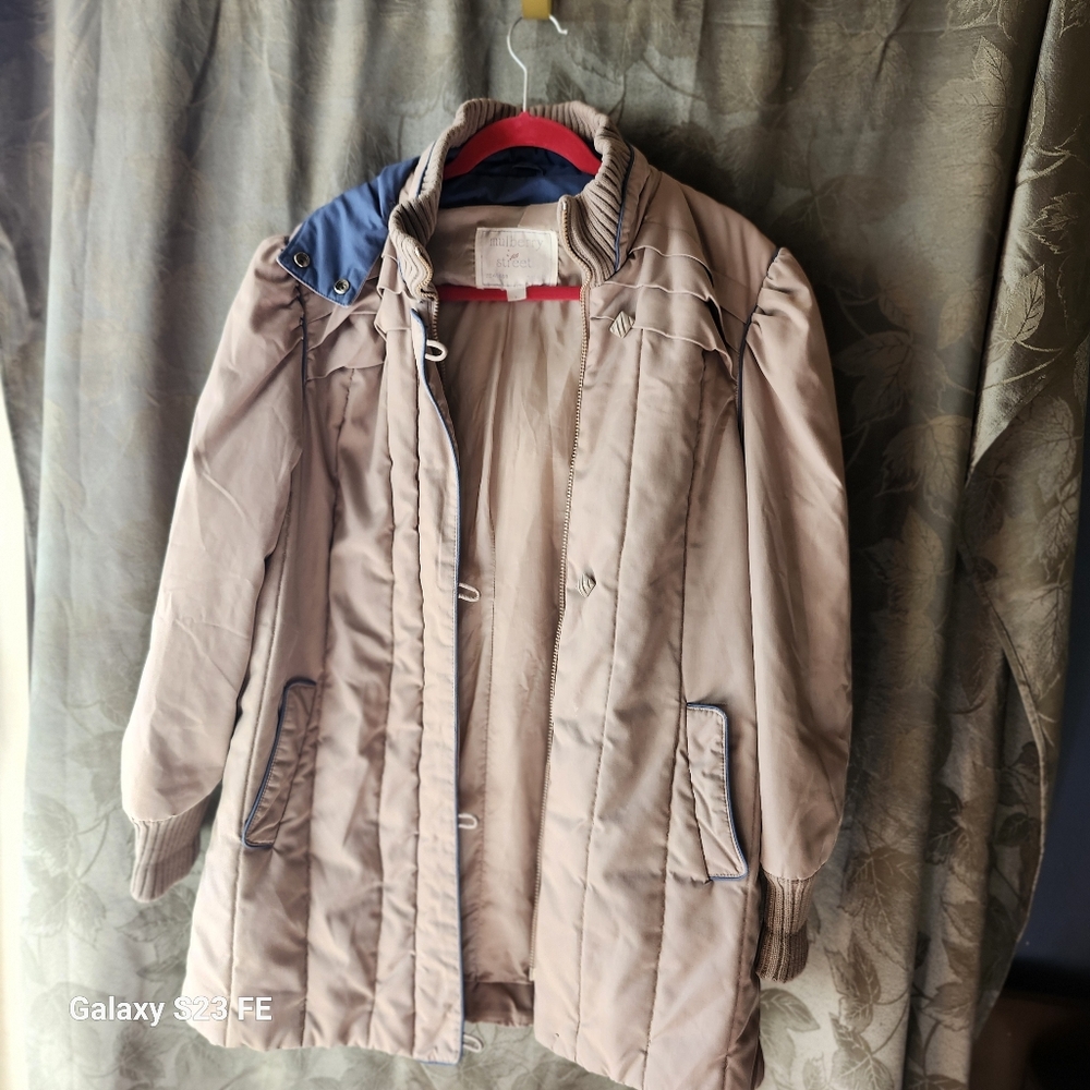 Mulberry Tan Quilted Jacket with Blue Accents